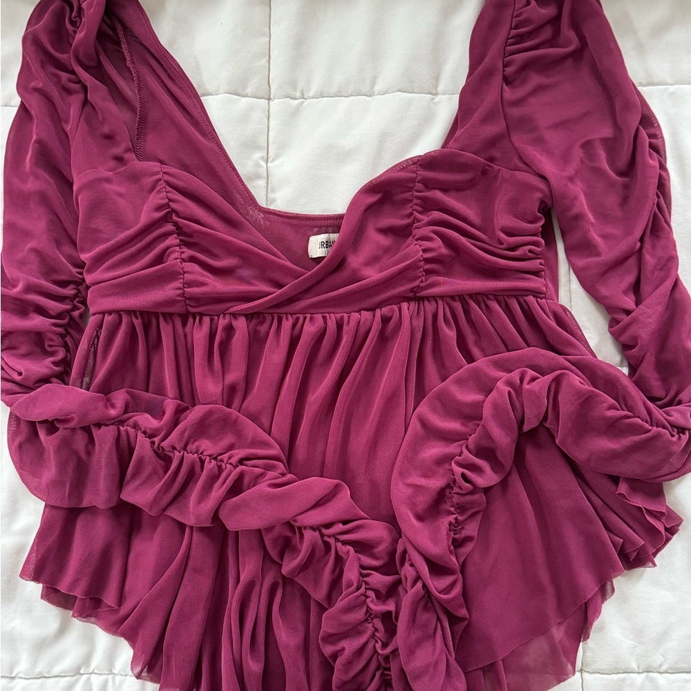 Elegant Ruched Long Sleeve top in Deep Pink